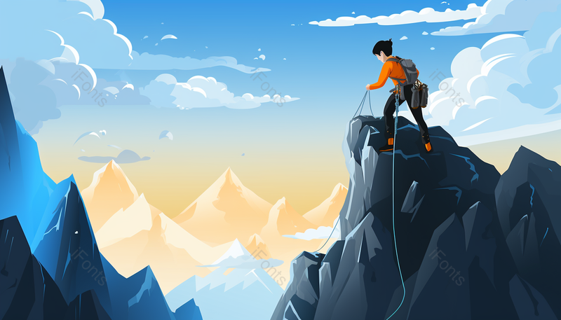 陡峭山壁,向上攀爬的人,蓝色唯美扁平登山者插画,插画/手绘图,插画/手绘图库,插画/手绘图下载,插画/手绘